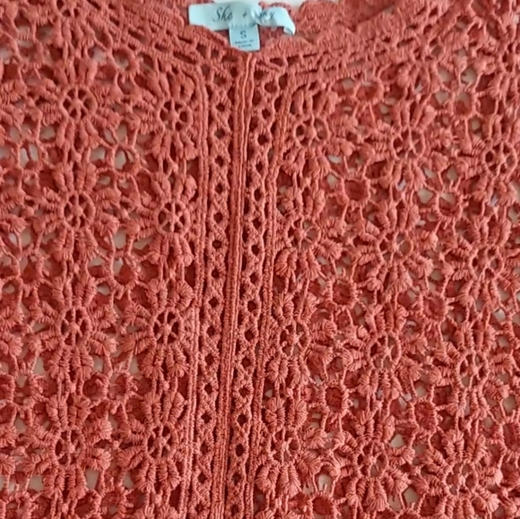 Cold shoulder crocheted floral sweater with fringe by She + Sky - Picture 5 of 9